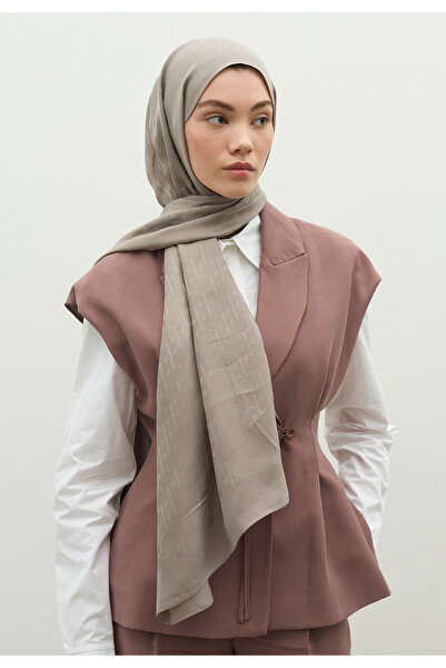 Freshscarfs Monogram Pamuk Floş Jakarlı Şal Gümüş