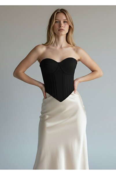 FİYPER Corset bustier din satin, negru