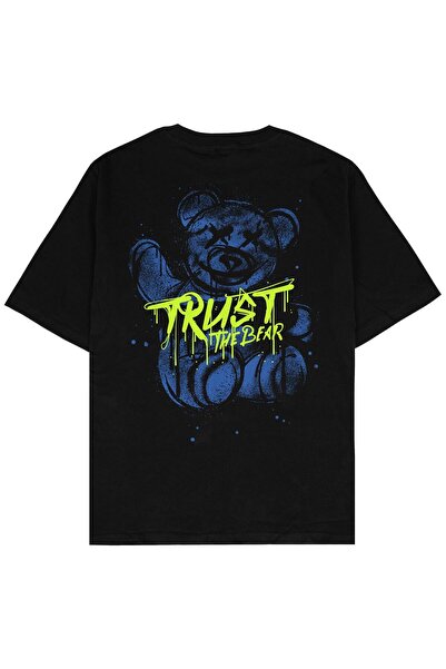 Generic Brand Доверете се на мечка Siyah Oversize Unisex тениска