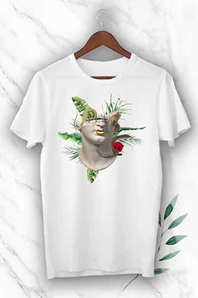 perseusshopping Μπλουζάκι Unisex με στάμπα άγαλμα μυθολογίας σε λευκό χρώμα