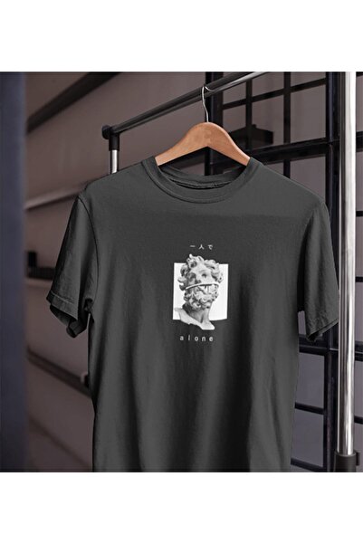 TROVE Unisex Black and White T-shirt - 100% Cotton, Lone Statue Mythology Era...