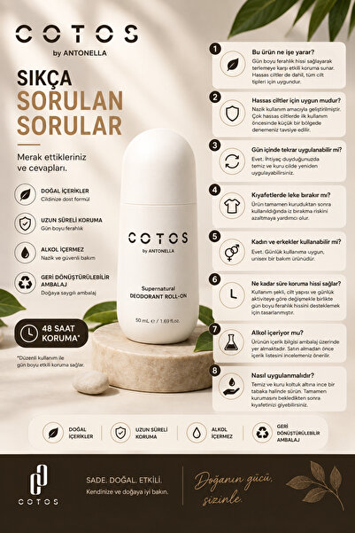 COTOS Soft Touch Doğal Roll-On Deodorant – Hassas Ciltler İçin Alüminyum ve P...