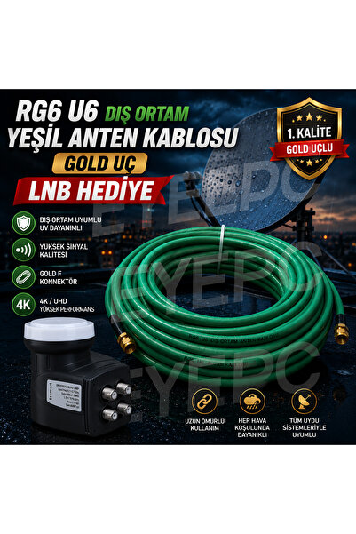 EYE PC 25 Metre Dış Ortam Yeşil Uydu Anten Kablosu Hazır Uçlu Full Hd 4k 3d L...