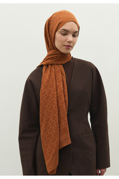 Freshscarfs Monogram Pamuk Floş Jakarlı Şal Tarçın Kabuğu