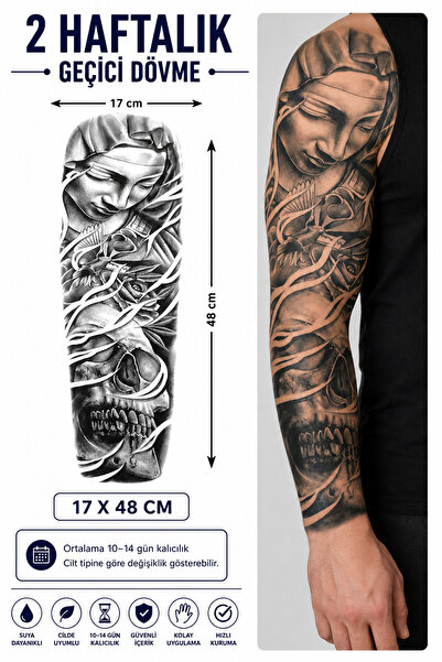 medink tattoo 2 Hafta kalıcı Rahibe ve gül Tam Kol Kaplama Geçici Dövme Stick...