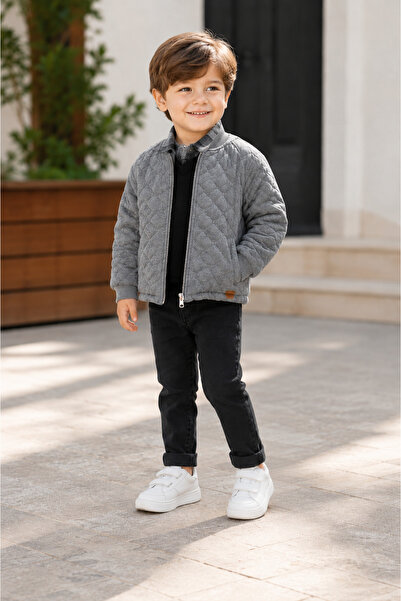 TİJK 4-Piece Baby Boy Set with Quilted Jacket, Knit Sweater, Lumberjack Shirt...