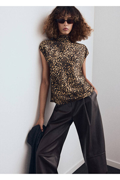 MANGO Woman Blouse Satin with Leopard Print