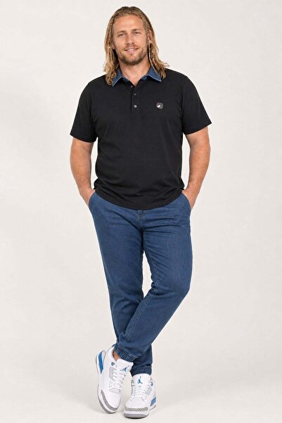 Starbattal Tricou cu guler polo din denim de mărime Plus 23420 NEGRU