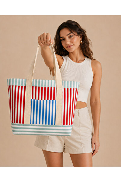 BABY KANGAROO Water Repellent Tote Bag | Red Striped Large Shoulder Bag |   H...