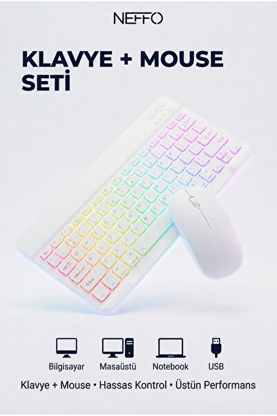 NEFFO Kablosuz Bluetooth Klavye Mouse Seti – Şarj Edilebilir