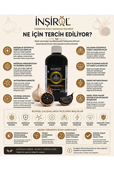 INSIROL Siyah Sarımsak Ekstresi (250 ml) Fermente, Kokusuz Doğal Güç Yoğun İç...
