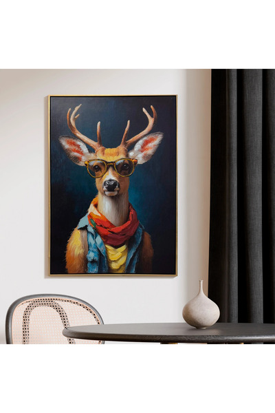 MallDeco Tablou Canvas Modern Cerb, Pictat Manual, cu Ramă PS