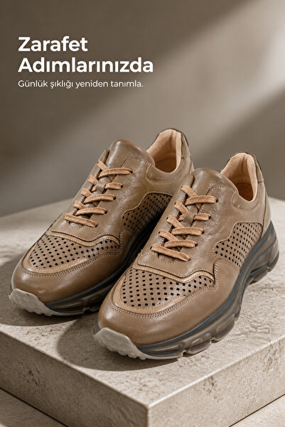 PATRICK CASSA Men's 100% Genuine Calfskin Beige Men's Casual Sneaker Sports S...