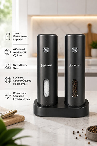 Bright Elegance BE-2230 2'li Şarjlı Standlı LED Işıklı Otomatik Tuz ve Karabi...