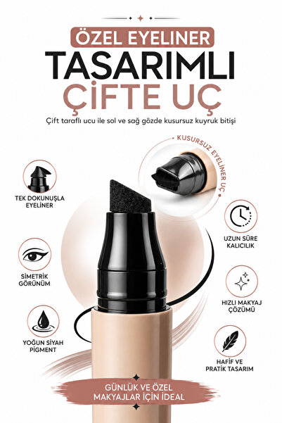 Mas'dala EGAR Çift Taraflı Dipliner Eyeliner Stamp Çift Kuyruklu Suya Dayanıklı Simetrik Göz Makyajı Kalemi