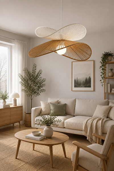 afralya home Hasır Sarkıt Avize 2 Şeritli avize / Bohem avize / Salon Modern ...