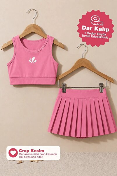 ZUZUNGA Crop plisat sportiv Dusty Rose pentru fete - Pantaloni scurți - Fustă...