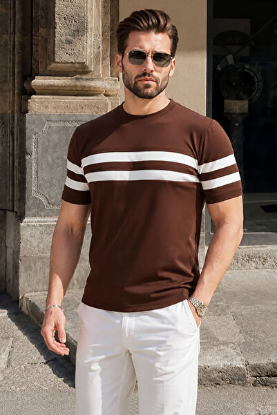 Madmext Brown Striped Knitwear T-Shirt E7412