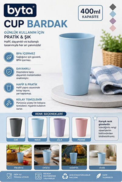 BYTA 400 ml Plastik Bardak BPA Free Çok Amaçlı İçecek Bardağı Tekrar Kullanıl...