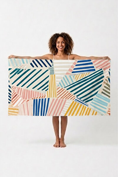 ASDİVA Colorful Line Pattern Digital Printing Beach Towel 75X150