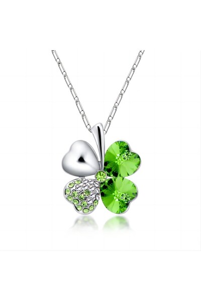 Choice Silver-Green Crystal 4 Four Leaf Leaves Clover Pendant Necklaces Lover...