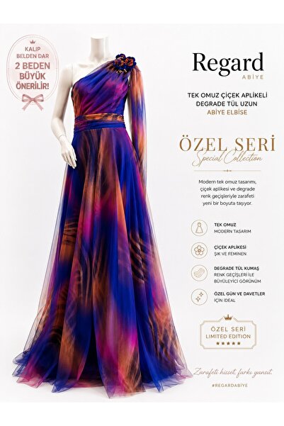 Regard PELERİNLİ TÜL ÇİÇEK DESENLİ ABİYE ELBİSE