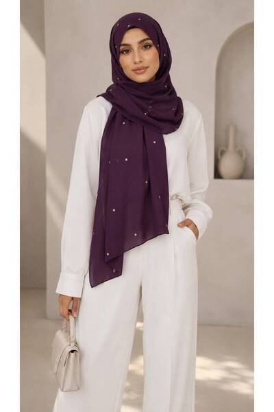 Veil Designer طرحه حلا نجوم بوال اسود طبقنين بتطريز بخيوط القصب الذهبي نجوم ع...