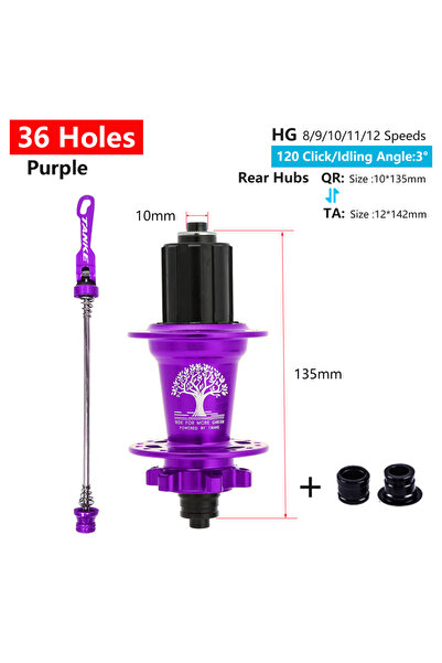 Choice 36H Purple QR-TA R TANKE 120 Click Hub 6 Bearing MTB Mountain Bike Hub...