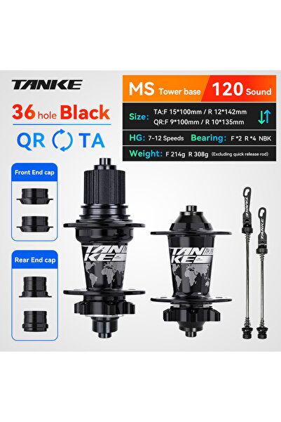 Choice 36H Black MS TA-QR TANKE 120 Click Hub 6 Bearing MTB Hub Front Rear 28...