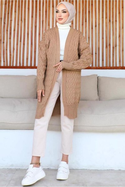 TRENDTESETTÜR KADIN KAHVE (CAMEL) TRİKO HIRKA T 0073