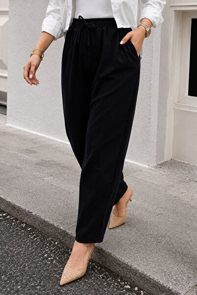 Tesettür Dünyası Elastic Waist Carrot Trousers Tsd260155 Black