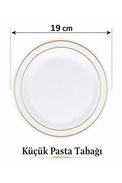 alenked Porselen Görünümlü Altın Yaldızlı Plastik Tabak 19 cm 6'lı
