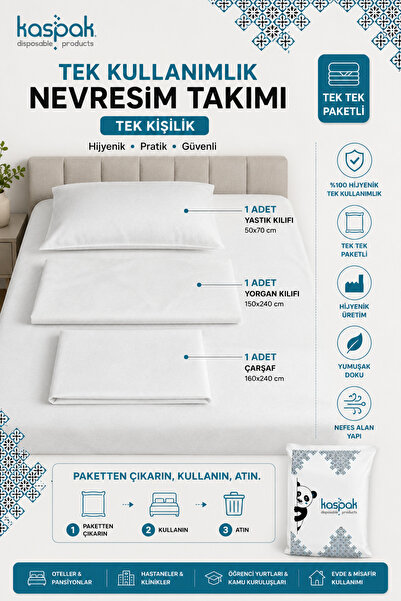 kaspak TEK KULLANIMLIK TEK KİŞİLİK NEVRESİM TAKIMI 1 ADET