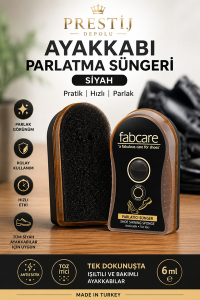 Fabcare Prestij Depolu Ayakkabı Parlatma Süngeri Siyah – Pratik Parlatıcı Sün...