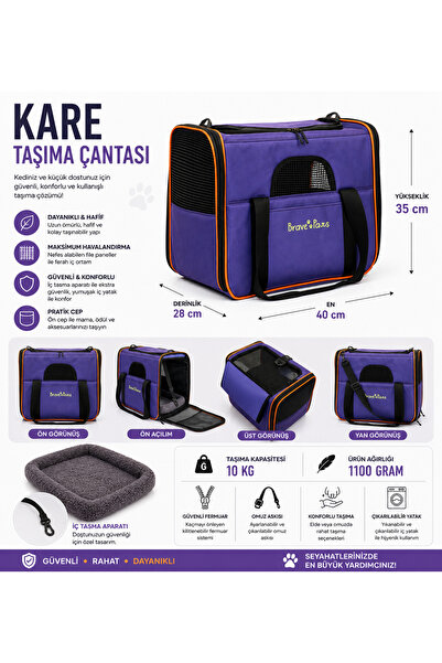 BRAVE PAWS Kare Model Dayanıklı Plastik Fileli Kedi Ve Köpek Taşıma Çantası
