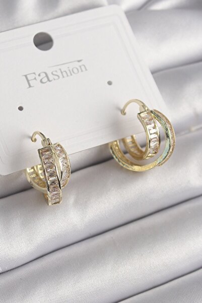 Inure Jewelry النحاس الذهب اللون الزركون حجر هوب نموذج أقراط نسائية