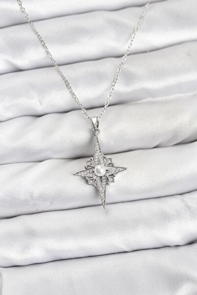 Inure Jewelry سلسلة فولاذية 316L فضية اللون على شكل نجمة القطب مرصعة بحجر الز...