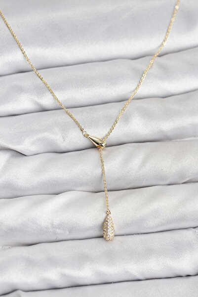Inure Jewelry قلادة نسائية من النحاس بلون ذهبي على شكل قطرة مع تصميم المصعد