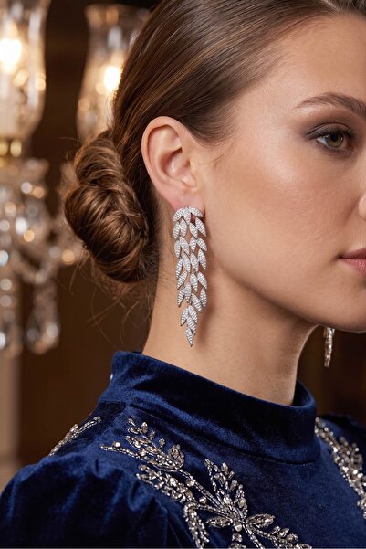 Inure Jewelry أقراط نسائية من حجر الزركون الفضي اللون على شكل ورقة اللبلاب