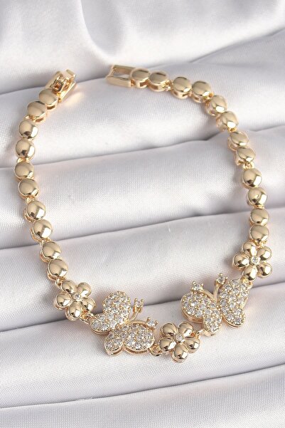 Inure Jewelry النحاس الذهب اللون الزركون حجر الفراشة الشكل زهرة سلسلة نموذج س...
