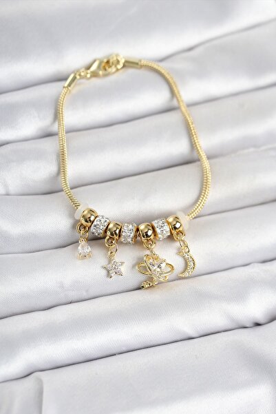 Inure Jewelry Brass Gold Color Charmlı Women's Bracelet
