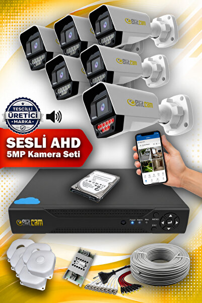 Elitcam 6 SESLİ Kameralı Süper 6 Dış Kamera Set 320 GB 5 MP 2K Gece Görüşlü G...