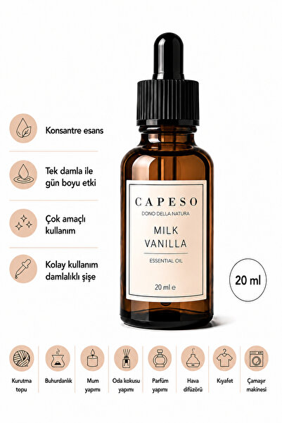 Capeso Milk Vanilya Esansiyel Yağ 20 ml Tatlı, Yumuşak ve Kalıcı Koku
