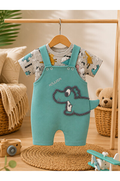 EYMİRGİYİM Dino Two Piece Baby Boy Kids Jumpsuit 3 Months, 6 Months, 9 Months