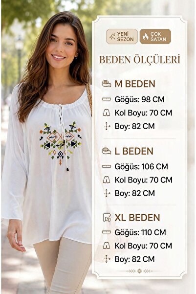 KADO Jilbezi Beyaz Önde Işlemeli Önden Bagcıklı Çok Şık Kullanışlı Tunik