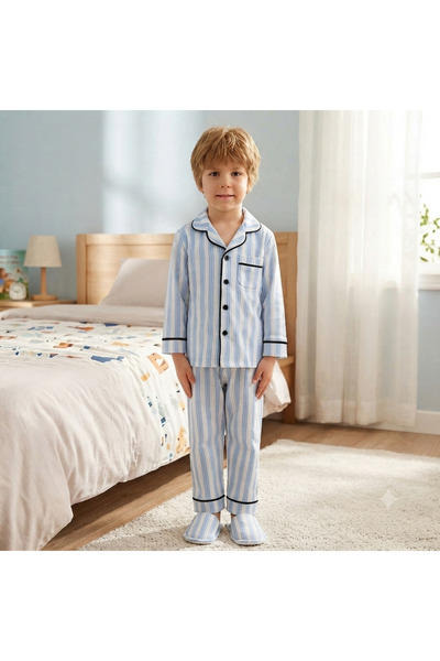 CUBBUX Boy's Slippers and Pajama Set, 100% Cotton, Comfortable