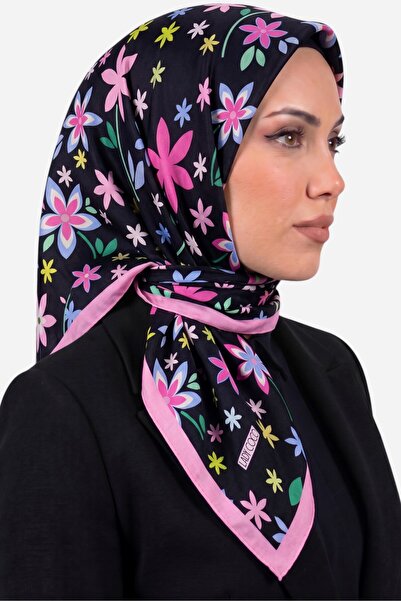 hadiora Women's Black Pink Floral Patterned Organic Cotton Soft Scarf