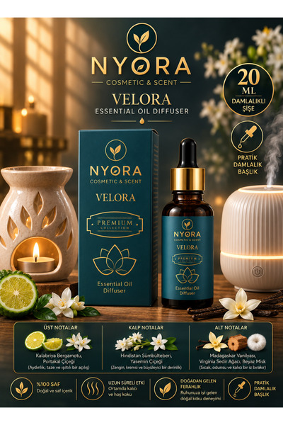 NYORA VELORA 20 Ml Damlalıklı Hava Nemlendirici Ve Buhurdanlık Esansı