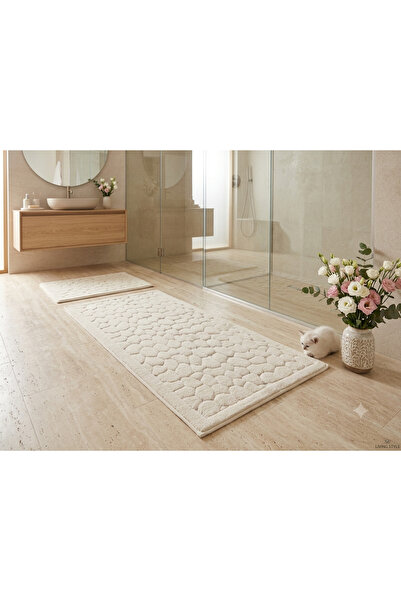 HOMEMOME Pamuklu Banyo Paspası Çakıltaşı 2'li Takım Krem 60*100 & 50*60
