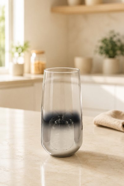 LOVAL Hayat Series 480 ml Silver Titanium Coated Glass Water Cup Set 6 Pieces Modern Stylish Glassware Set